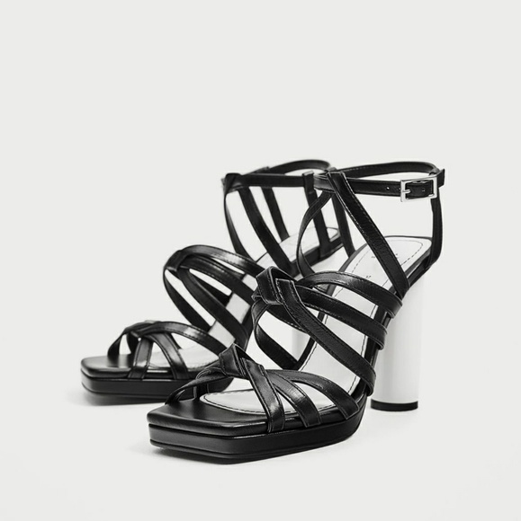 ZARA LEATHER SANDALS WITH CONTRASTING HEEL - Picture 4 of 10